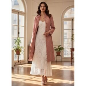 Kasper Vtg Pink Brocade Long Blazer‎ Coat Sz 8 Mandarin Collar Evening Layering